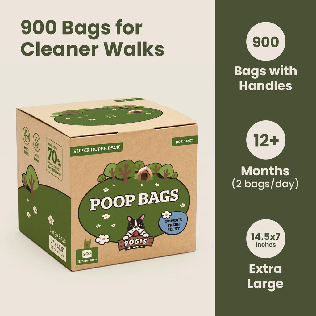 Pogi’S Dog Poop Bags with Handles – Extra-Thick, Leak-Proof, Large, Fresh Scent, 900-Count